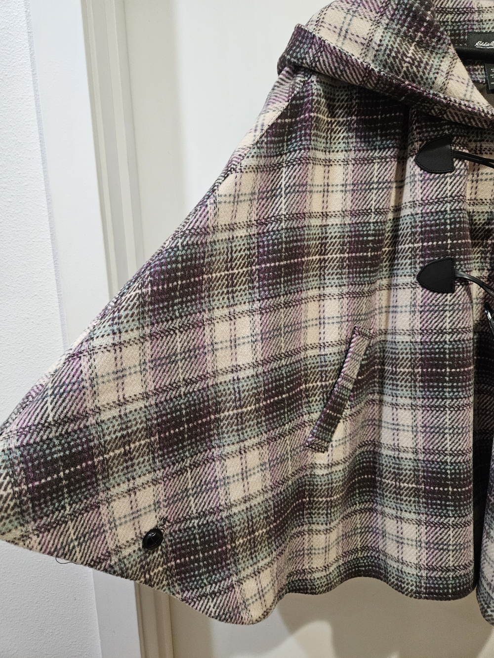 Eddie Bauer Cream Plaid Coat with Purple Accents - Picture 6 of 6